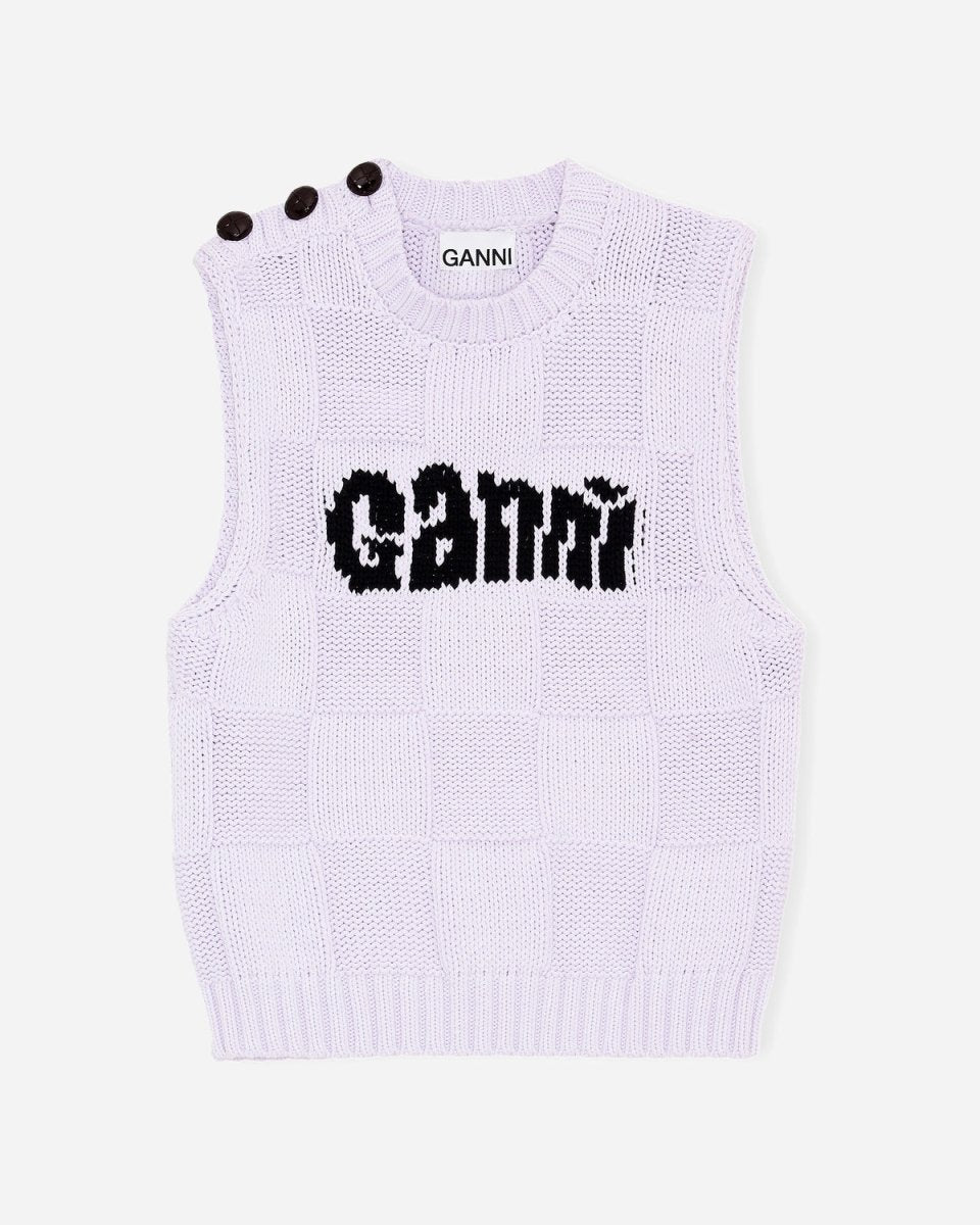 Ganni Smiley Face Ganni Lilac Cardigan Cotton Rope Knit Vest Misty
