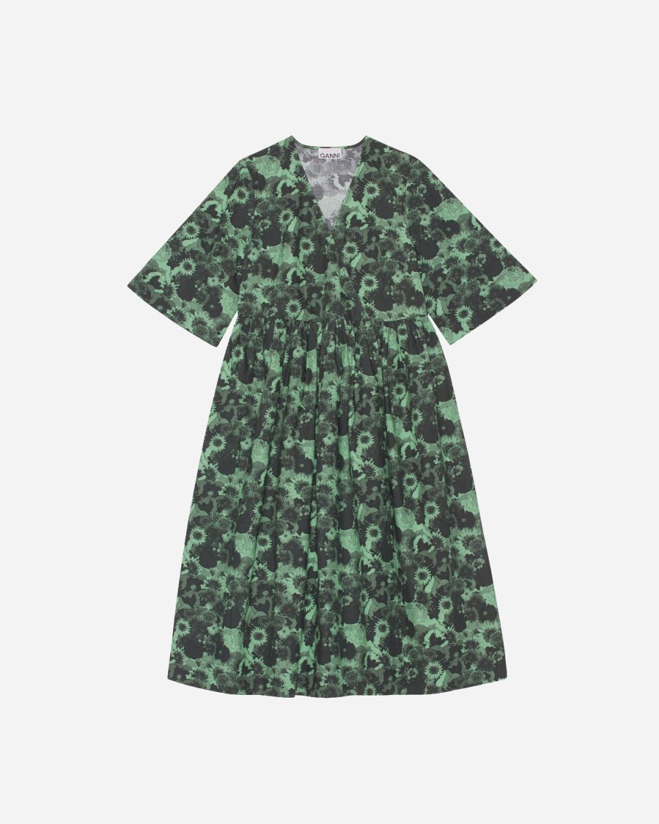 【送料関税込】GANNI Printed Cotton Midi Wrap Dress（Peapod） Printed Cotton Midi Wrap Dress - Peapod
