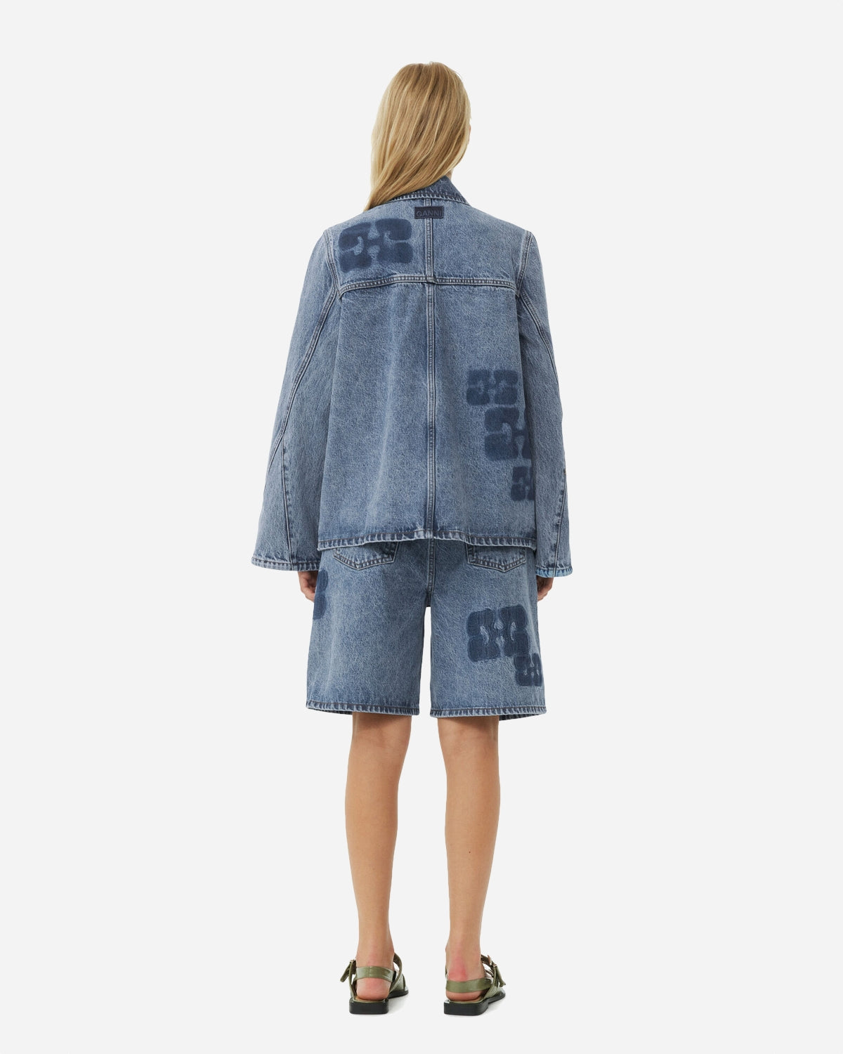 Patch Denim Jacket - Mid Blue Stone