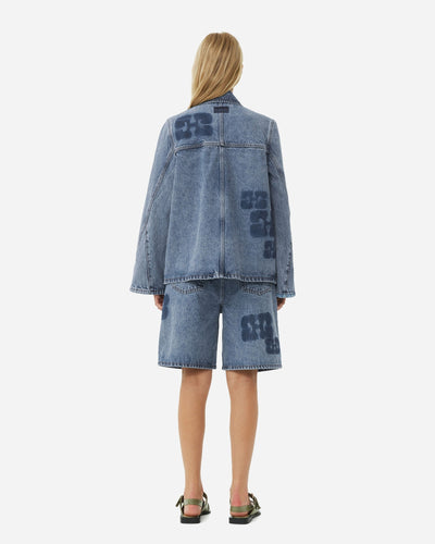 Patch Denim Jacket - Mid Blue Stone