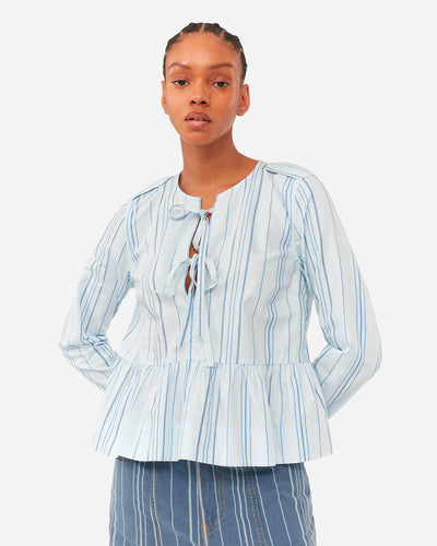 Twill Stripe Peplum Blouse - Heather