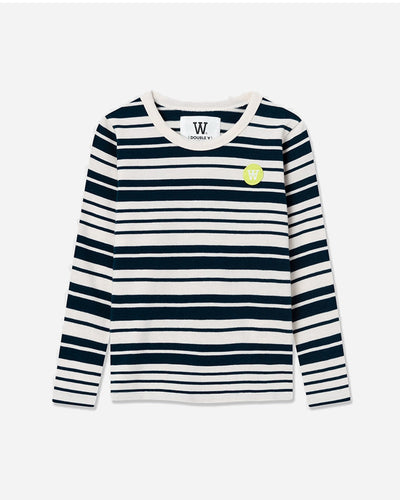 Kim Stripe Kids Long Sleeve - Off-White/Navy Stripes - WOOD WOOD - Munkstore.dk