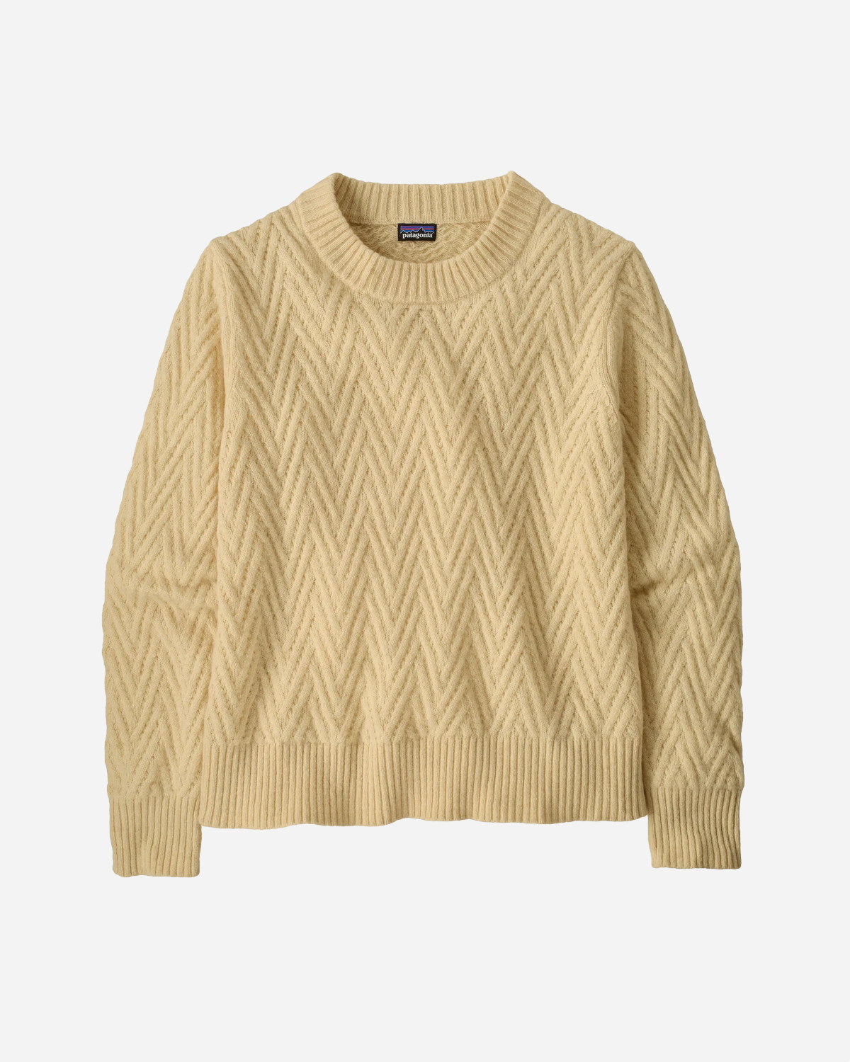 W's Recycled Wool-Blend Crewneck Sweater - Chevron Cable: Dark Natural