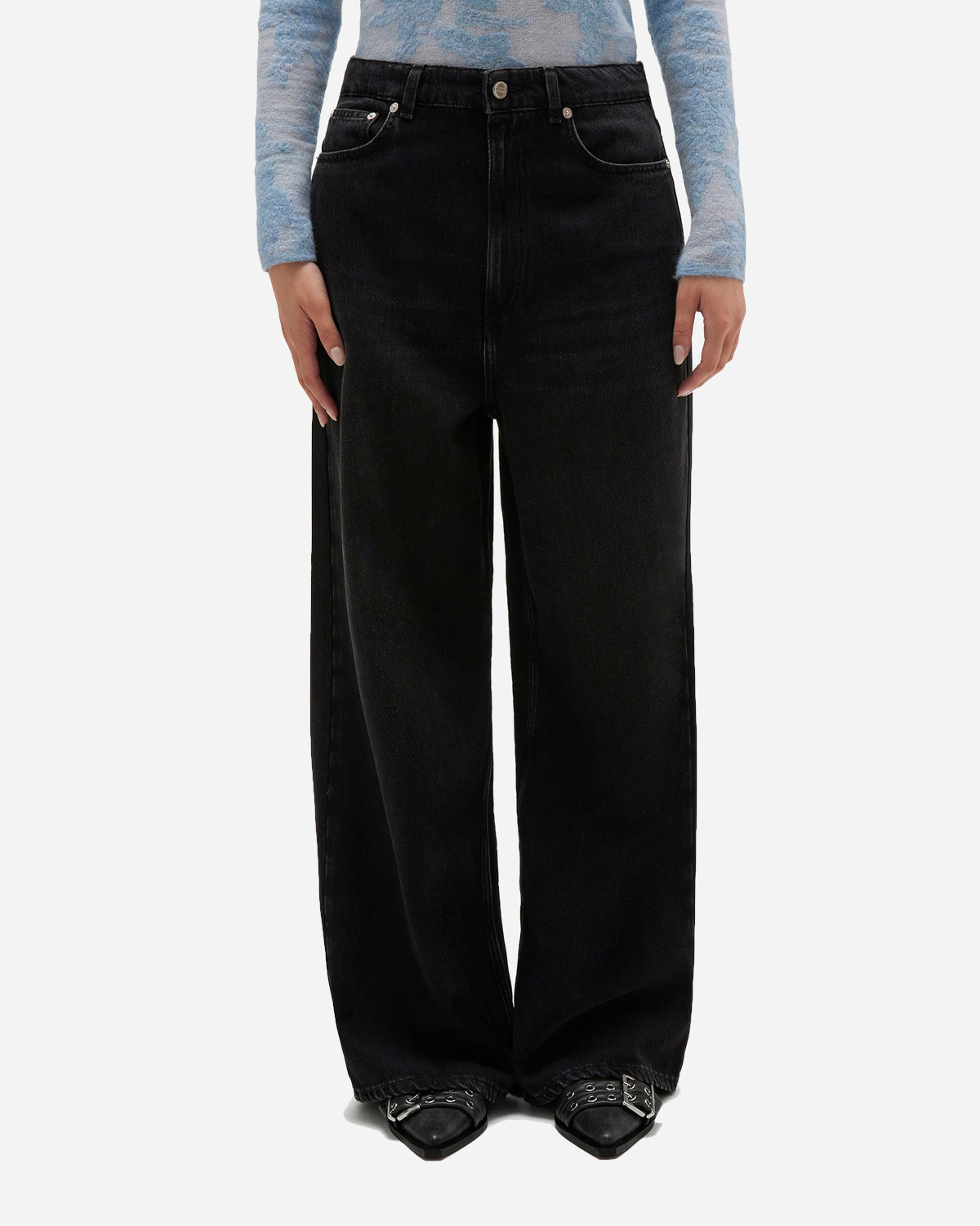 Soft Rigid Denim Baggy Jeans - Black Washed