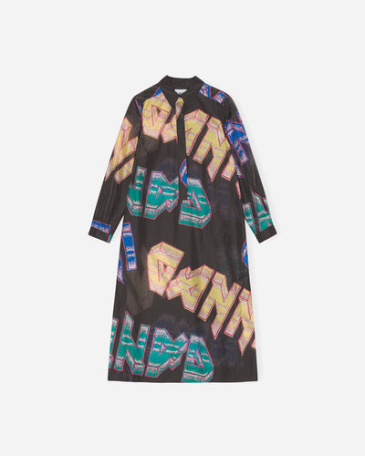 Sheer Voile Shirt Dress - Phantom - Ganni - Munkstore.dk