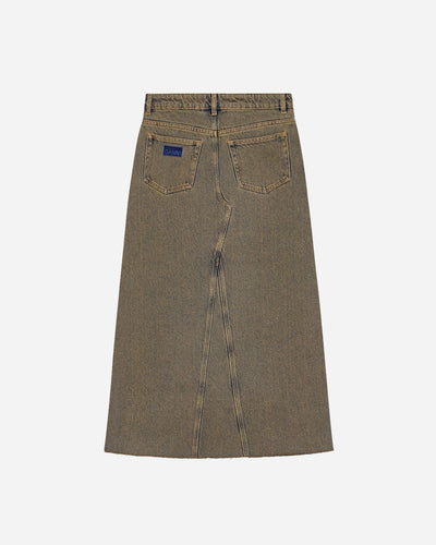 Overdyed Heavy Denim Maxi Skirt - Shitake