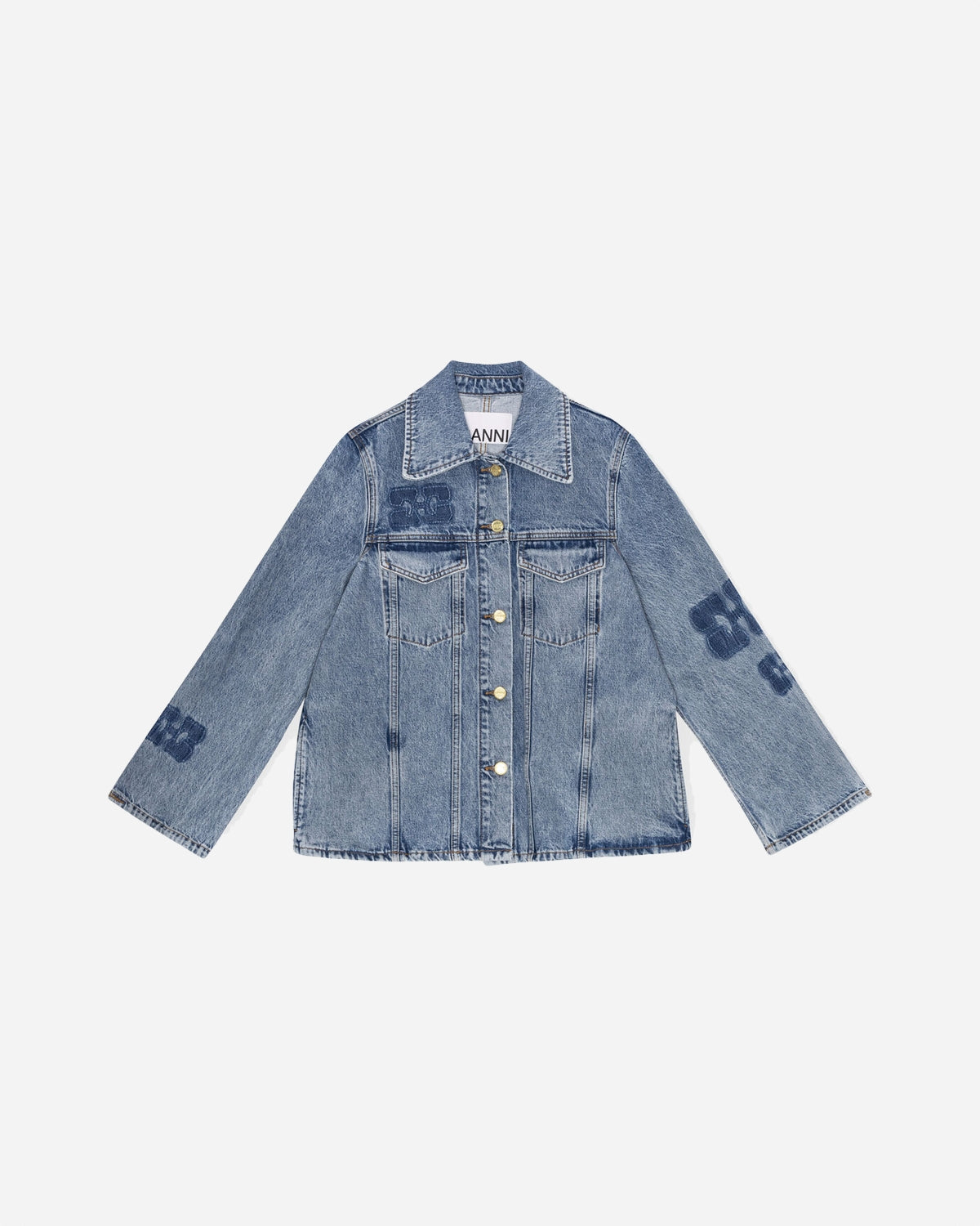 Patch Denim Jacket - Mid Blue Stone