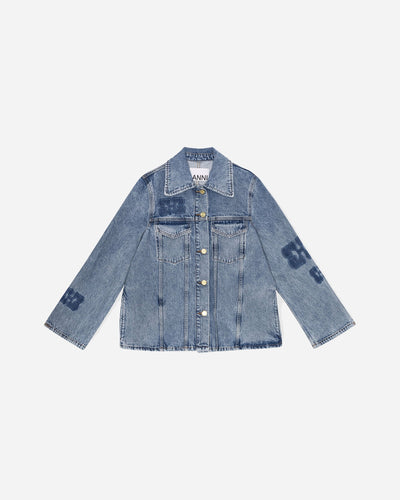 Patch Denim Jacket - Mid Blue Stone