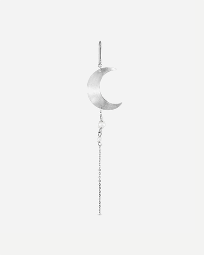 Half Moon Earring with pearl chain Right - Silver