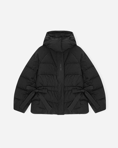 Tech Seersucker Oversized Puffer Jacket - Black