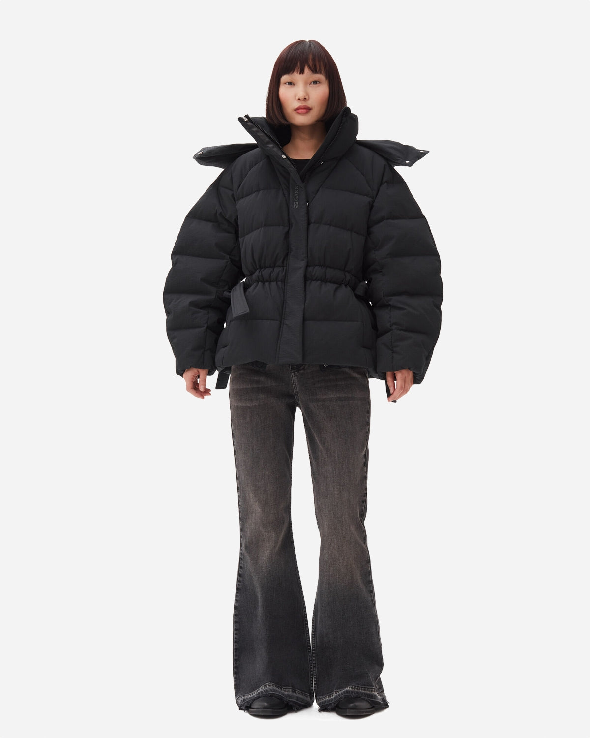 Tech Seersucker Oversized Puffer Jacket - Black