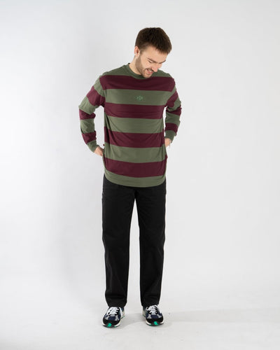 Boxy Tee Long Sleeve - Burgundy Stripe - Munk Store