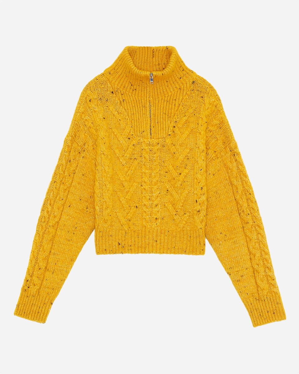 Cable Knit Zipper Blouse - Spectra Yellow - Munk Store