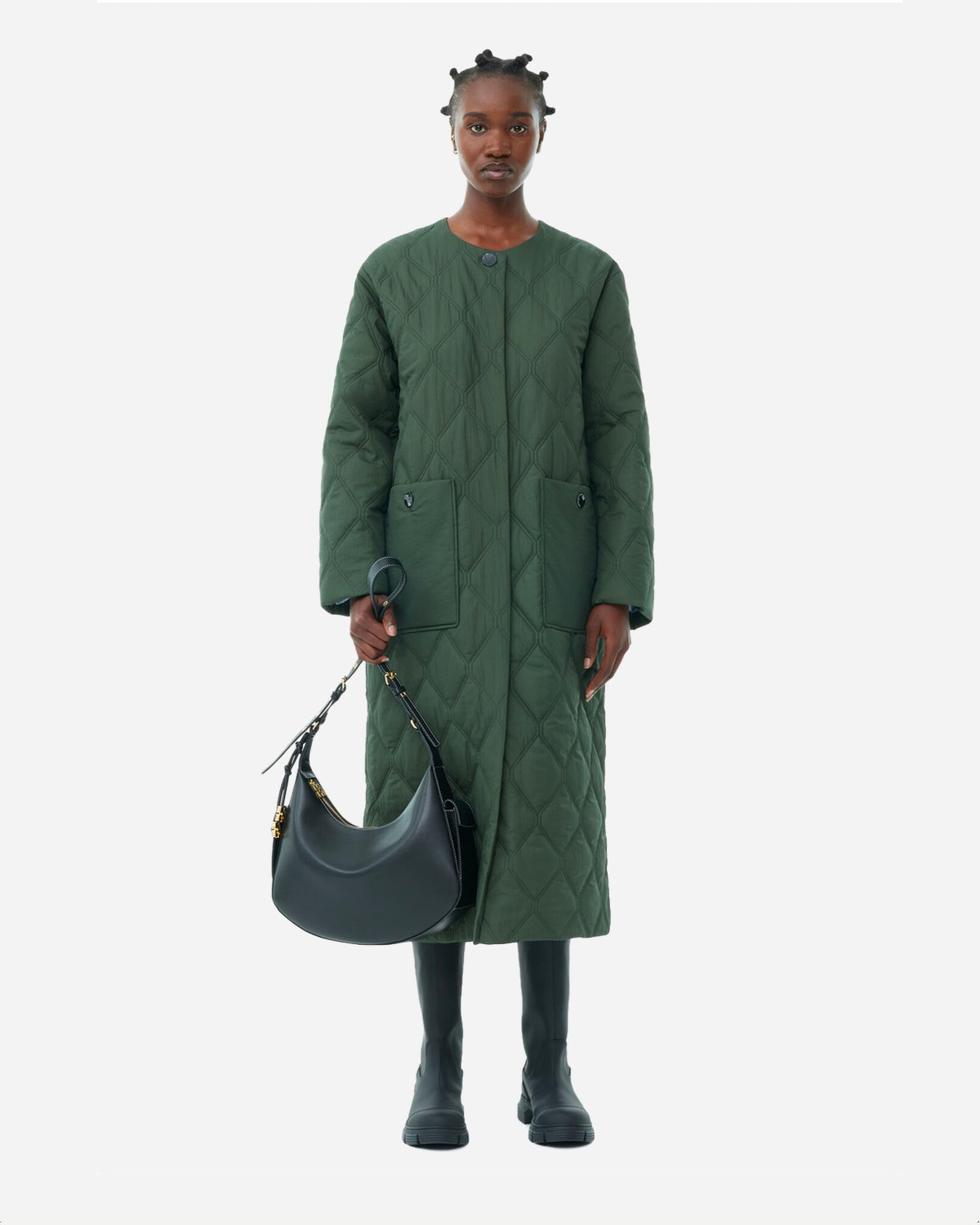 Quilt Long Coat - Kombu Green