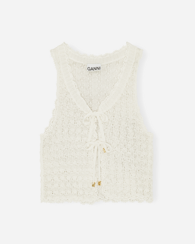 Shiny Pointelle Knit Vest - Egret