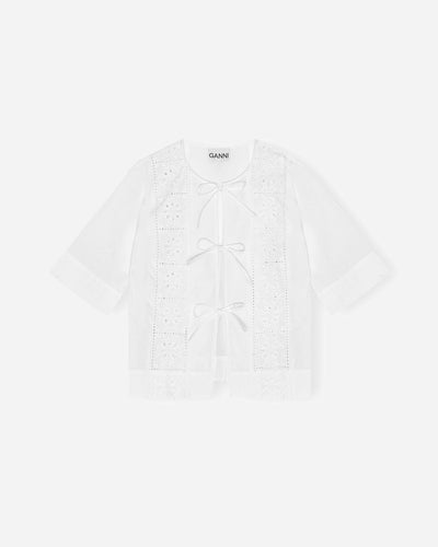 Broderie Anglaise Tie Blouse - Bright White