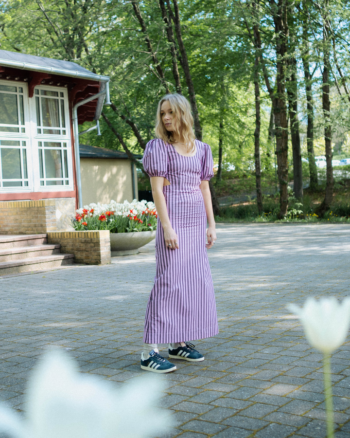 Stripe Cotton Cutout Dress Bonbon - Main Image