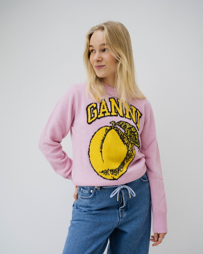 Anna - Graphic O-neck Pullover Peach - Coral Blush