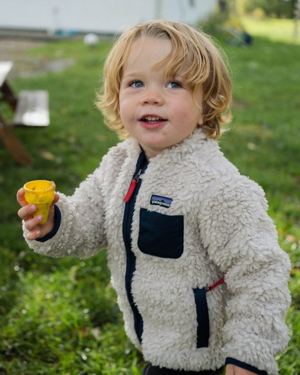 Kinder Retro X Jacke Natur mit New Navy