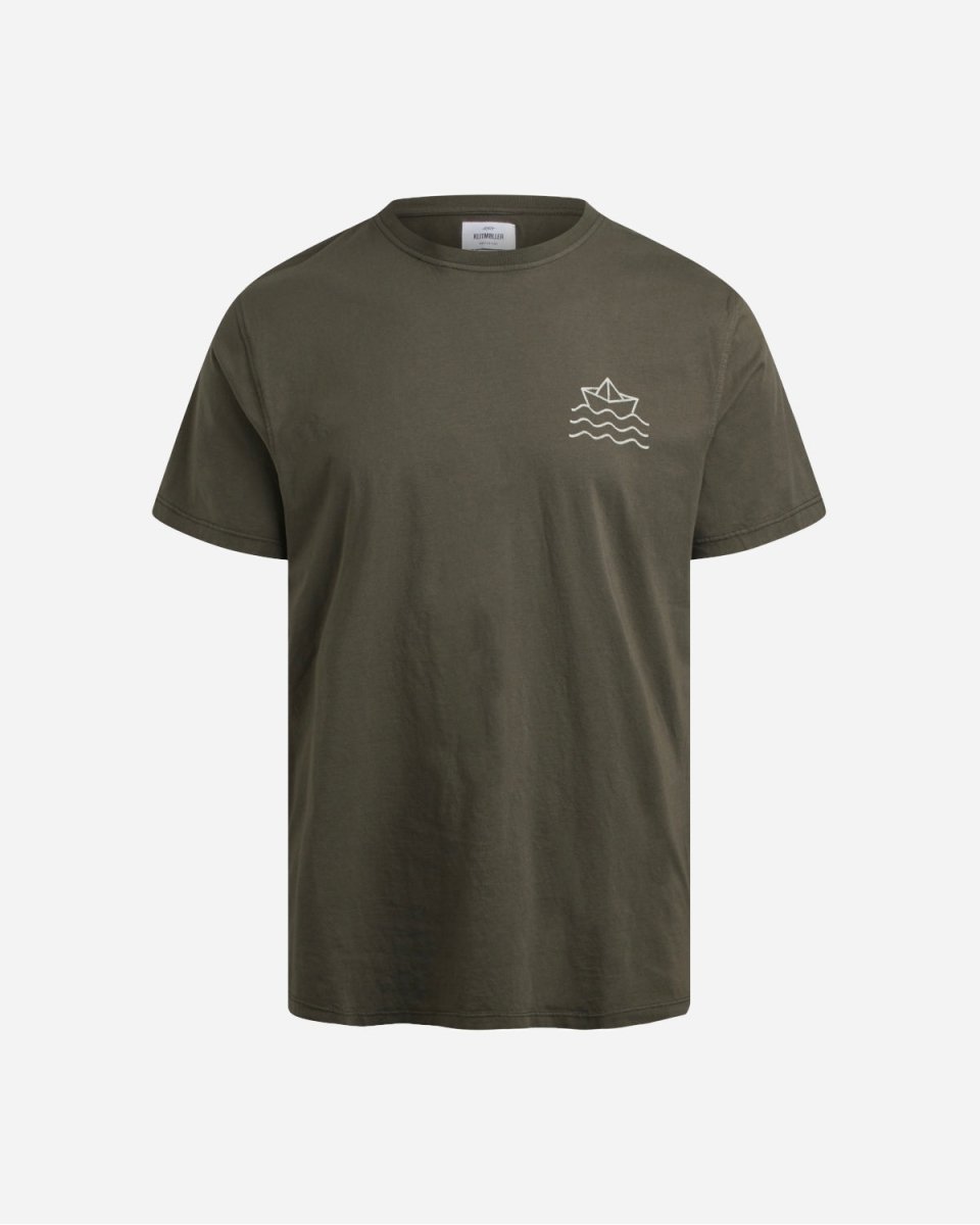 Mens Small Boat And Waves Tee - Olive - Munk Store