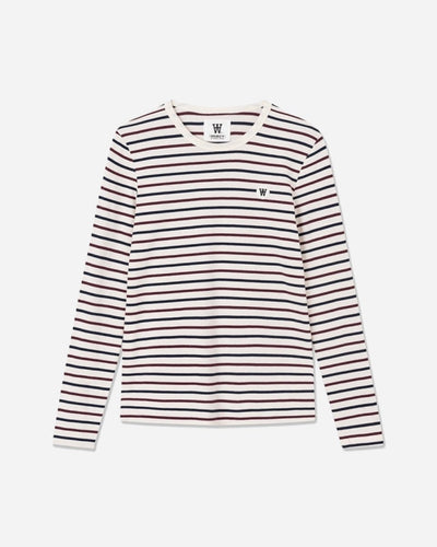 Moa stripe long sleeve - Off-white/Burgundy stripes - Munk Store