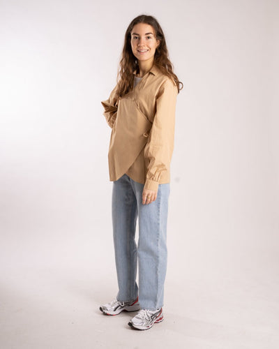 Oversized Overlap Blouse - Beige - Munk Store