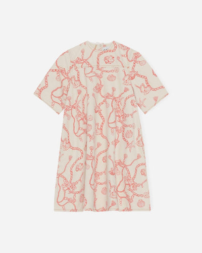 Print Denim A-line Mini Dress - Egret - Munk Store