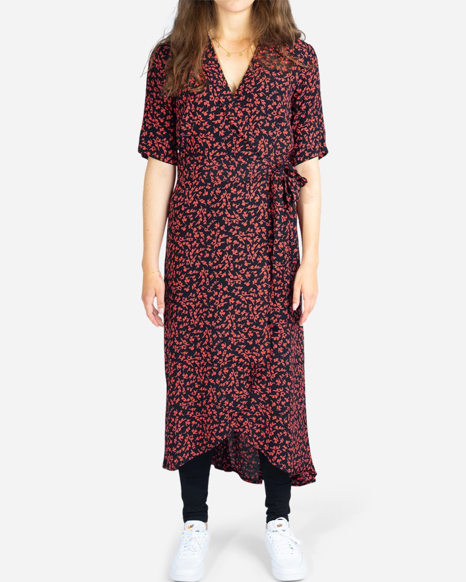 Printed Crepe Wrap Dress - Black - Munk Store