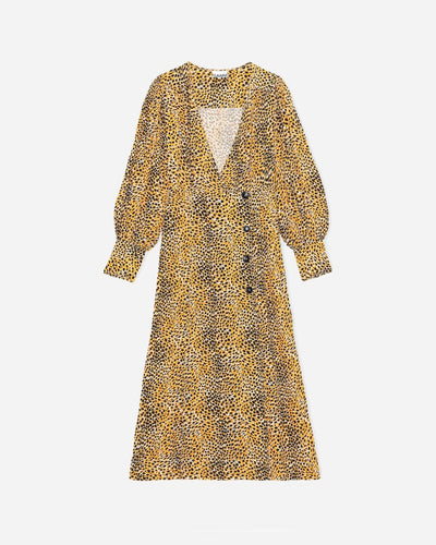 Printed Crepe Wrap Dress - Bright Marigold - Munk Store