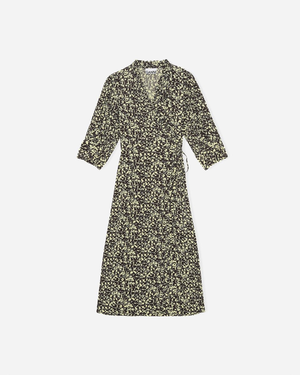 Printed Crepe Wrap Ruffle Dress - Phantom - Munk Store