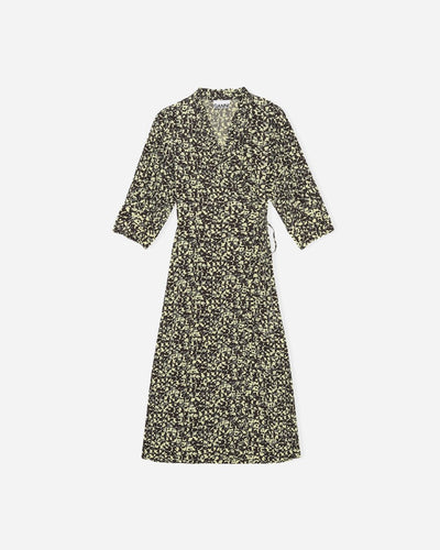 Printed Crepe Wrap Ruffle Dress - Phantom - Munk Store