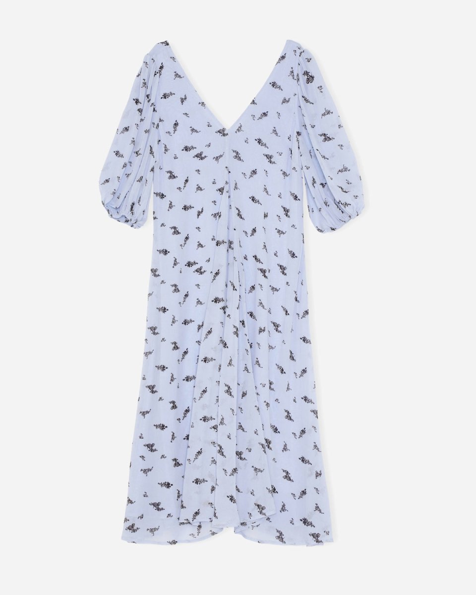 Printed Georgette Puff Sleeve Dress - Brunnera Blue - Munk Store