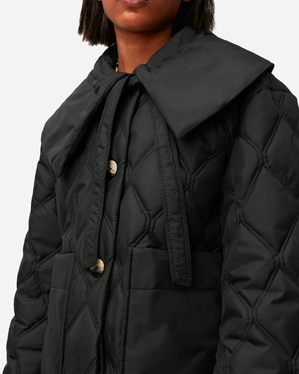 Ripstop Quilt Big Collar Jacket - Black - Munk Store