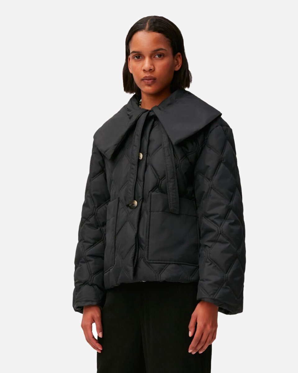 Ripstop Quilt Big Collar Jacket - Black - Munk Store