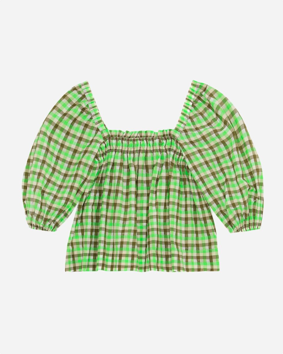 Seersucker Check Blouse - Oyster Grey - Munk Store