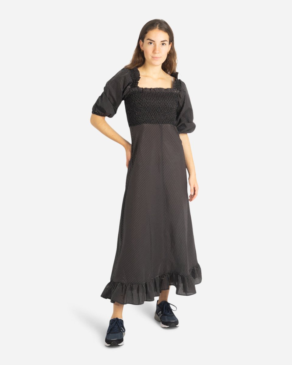 Seersucker Check Dress - Black - Munk Store