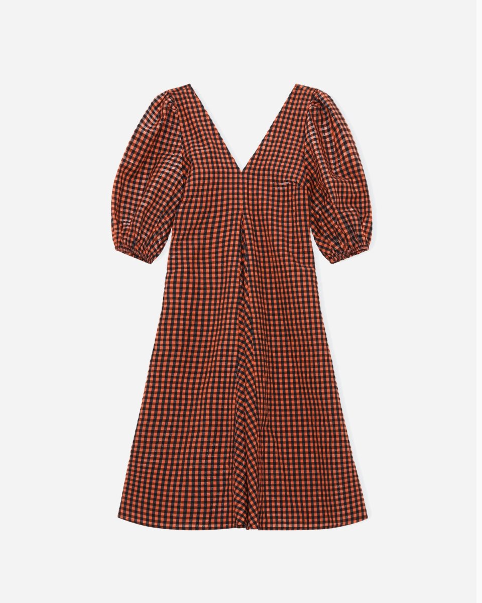 Seersucker Check Dress - Flame - Munk Store