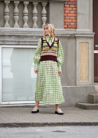 Seersucker Check Maxi Dress - Oyster Grey - Munk Store