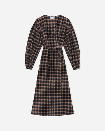 Seersucker Check Wrap Dress - Fossil - Munk Store