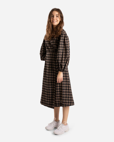 Seersucker Check Wrap Dress - Fossil - Munk Store