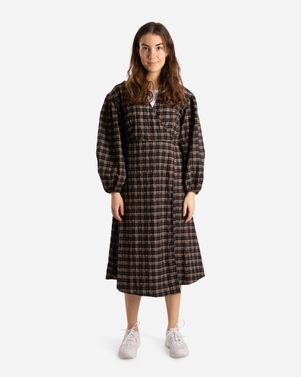 Seersucker Check Wrap Dress - Fossil - Munk Store