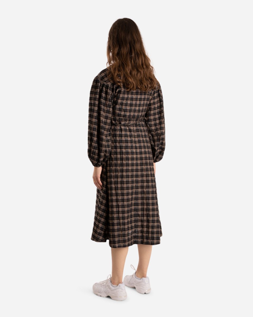 Seersucker Check Wrap Dress - Fossil - Munk Store