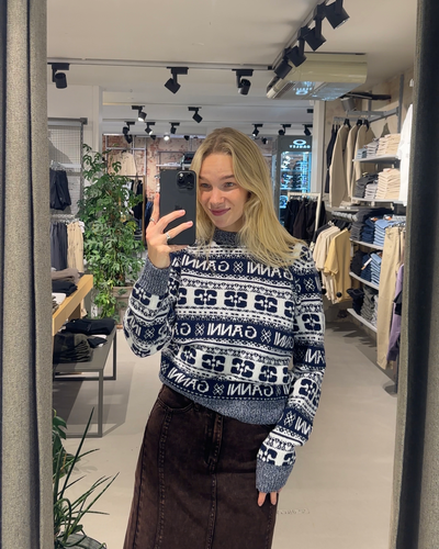 Anna Vilma - Logo Wool Mix O-neck Pullover - Sky Captain
