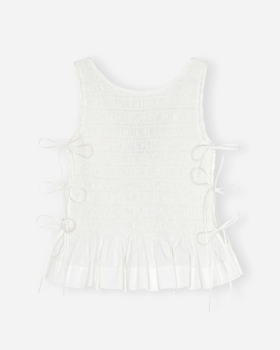 Cotton Poplin Smock Tie String Top - Bright White