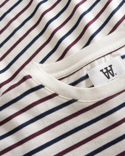 Ulla Stripe Dress - Off-White/Burgundy - Munk Store