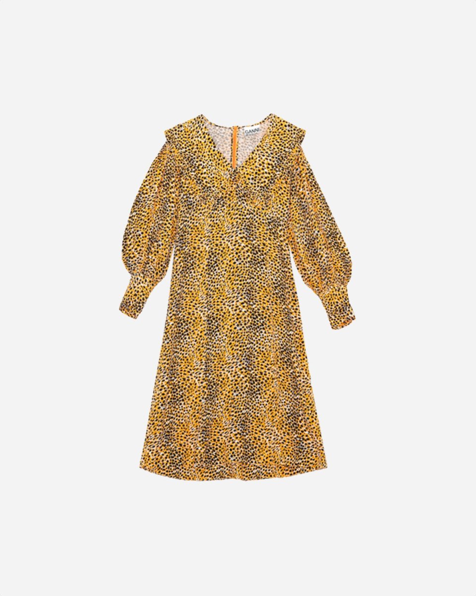 V-neck Ruffle Collar Dress - Bright Marigold - Munk Store